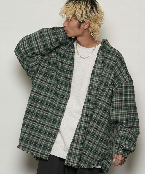 PUBLUX(パブリュクス)の「PUBLUX/パブリュクス スーパービッグダメージシャツ【限定展開】(シャツ/ブラウス・メンズ・グリーン/ネイビー/ブラック・SMALL/MEDIUM/LARGE)」の2枚目の写真