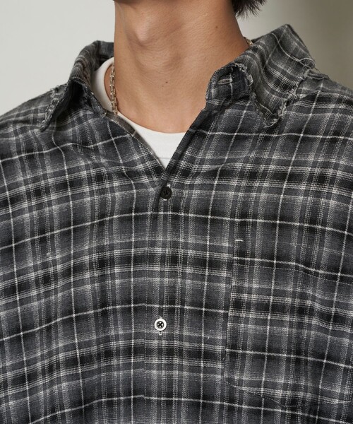 PUBLUX(パブリュクス)の「PUBLUX/パブリュクス スーパービッグダメージシャツ【限定展開】(シャツ/ブラウス・メンズ・グリーン/ネイビー/ブラック・SMALL/MEDIUM/LARGE)」の14枚目の写真