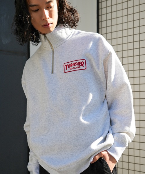 【セール】【直営店限定アイテム】CLASSIC WAPPEN LOOSE FIT HALF ZIP SWEAT/スラッシャー10oz(オンス)裏起毛ヘビーウェイトワッペンハーフジップスウェットトレーナー（スウェット）｜THRASHER（スラッシャー）