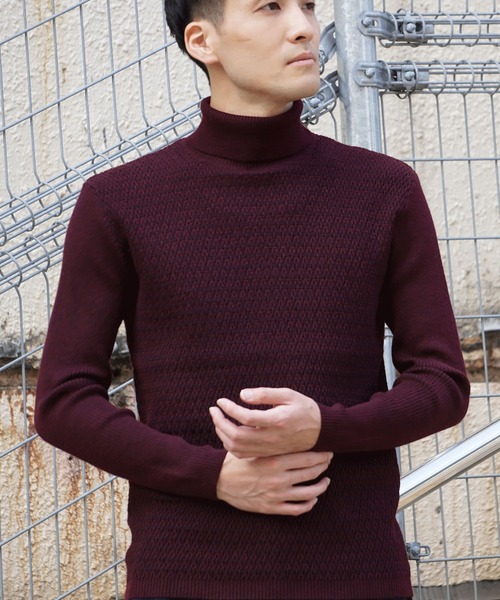 HIDEAWAYS NICOLE（ハイダウェイニコル）の「シェブロンJQタートルネックニット（ニット/セーター・メンズ・ボルドー/ブラック/モカ/ホワイト×ライトグレー・X-LARGE/MEDIUM/LARGE）」の14枚目の写真