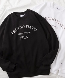 【FILA/フィラ】 ブランドネーム＆メッセージ アーチロゴプリント ライトウェイト 裏起毛クルーネックスウェット/ ビッグシルエット