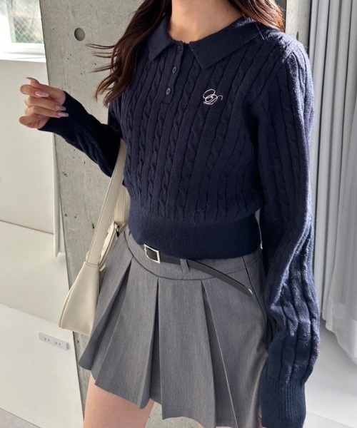 OLIVE des OLIVE(オリーブデオリーブ)の「ケーブル衿ニット 1041050010(ニット/セーター・レディース・オフホワイト/トップグレー/ピンク/ネイビー・FREE)」の3枚目の写真