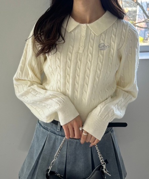 OLIVE des OLIVE(オリーブデオリーブ)の「ケーブル衿ニット 1041050010(ニット/セーター・レディース・オフホワイト/トップグレー/ピンク/ネイビー・FREE)」の20枚目の写真