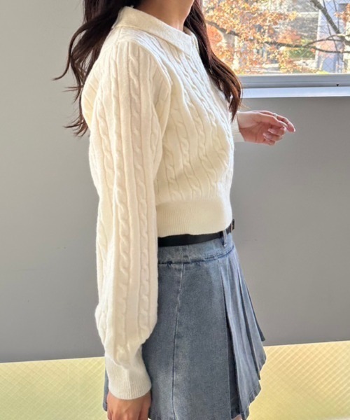 OLIVE des OLIVE(オリーブデオリーブ)の「ケーブル衿ニット 1041050010(ニット/セーター・レディース・オフホワイト/トップグレー/ピンク/ネイビー・FREE)」の21枚目の写真