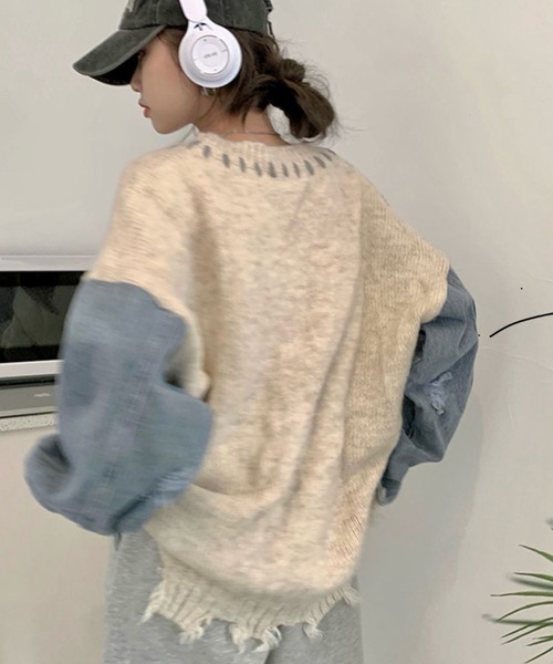 Sibra（シブラ）の「ハンドステッチ風オーバーサイズニット（ニット/セーター・レディース・グレー・M）」の7枚目の写真