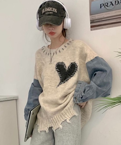 Sibra（シブラ）の「ハンドステッチ風オーバーサイズニット（ニット/セーター・レディース・グレー・M）」の6枚目の写真