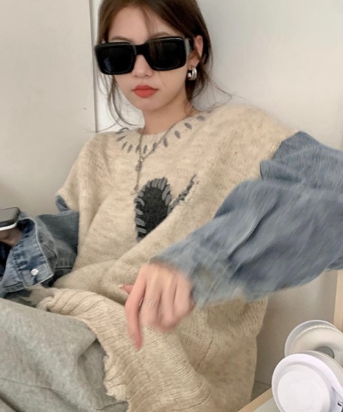 Sibra（シブラ）の「ハンドステッチ風オーバーサイズニット（ニット/セーター・レディース・グレー・M）」の5枚目の写真