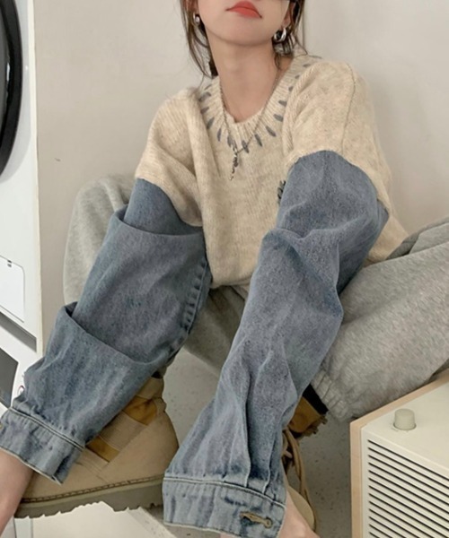 Sibra（シブラ）の「ハンドステッチ風オーバーサイズニット（ニット/セーター・レディース・グレー・M）」の8枚目の写真