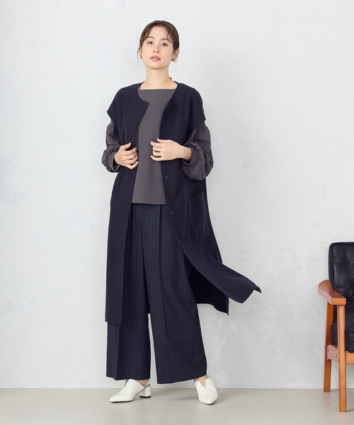 COMME CA ISM(コムサイズム)の「ポリエステルレーヨン ストライプ ワイドパンツ(その他パンツ・レディース・グレー/ネイビー・SMALL/MEDIUM/LARGE)」の17枚目の写真