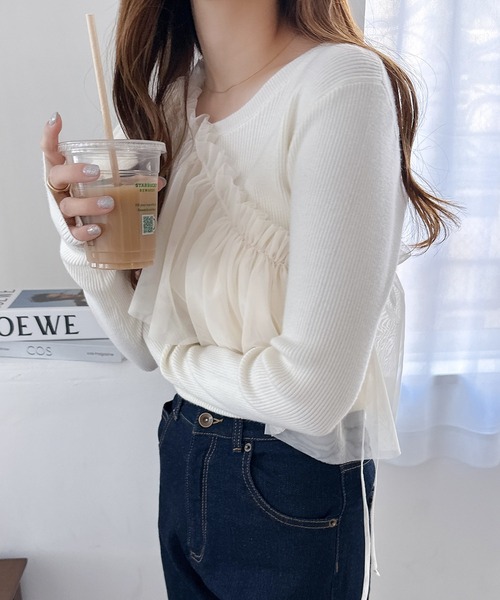 andme（アンドミー）の「マルチウェイチュールフリルカラービスチェ（付け襟・レディース・ブラック/アイボリー/モカ/ブルーグレー・M）」の7枚目の写真