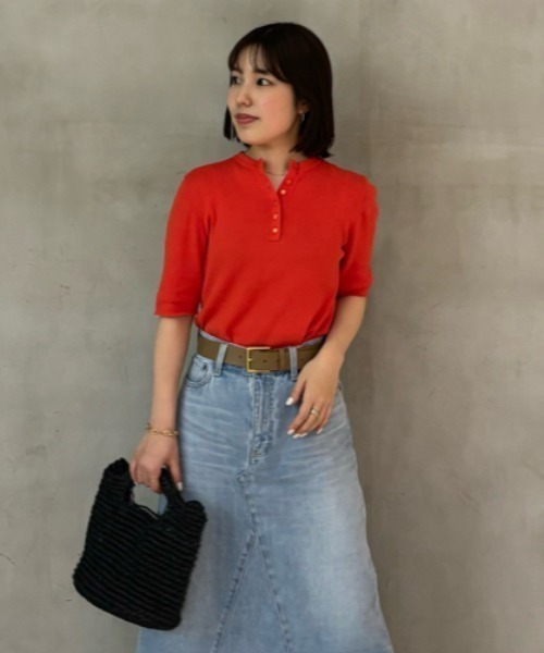 Mila Owen（ミラオーウェン）の「ヘンリーネックオーガニックリブニット【手洗い可能】（ニット/セーター・レディース・その他/ブラック/アイボリー/オレンジ・0/1）」の3枚目の写真