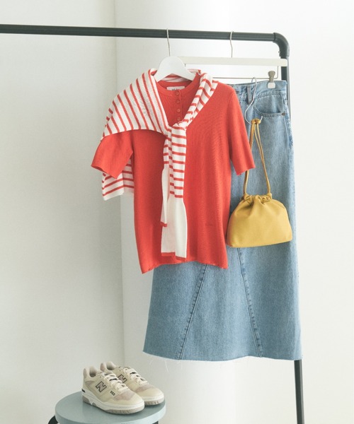 Mila Owen（ミラオーウェン）の「ヘンリーネックオーガニックリブニット【手洗い可能】（ニット/セーター・レディース・その他/ブラック/アイボリー/オレンジ・0/1）」の5枚目の写真