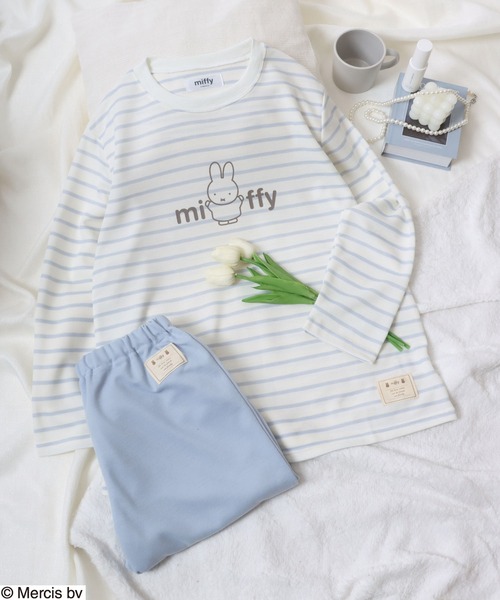 Miffy（ ミッフィー）の「miffy（ミッフィー）キャラクタープリント ボーダー柄スウェット＆イージーパンツセットアップ/ルームウェア/パジャマ レディース（ルームウェア/パジャマ・レディース・ブルー/ピンク・M/L）」の2枚目の写真