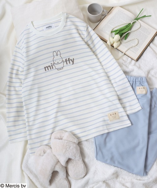 Miffy（ ミッフィー）の「miffy（ミッフィー）キャラクタープリント ボーダー柄スウェット＆イージーパンツセットアップ/ルームウェア/パジャマ レディース（ルームウェア/パジャマ・レディース・ブルー/ピンク・M/L）」の3枚目の写真