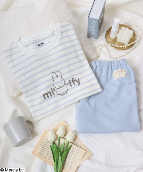 Miffy（ ミッフィー）の「miffy（ミッフィー）キャラクタープリント ボーダー柄スウェット＆イージーパンツセットアップ/ルームウェア/パジャマ レディース（ルームウェア/パジャマ・レディース・ブルー/ピンク・M/L）」の4枚目の写真