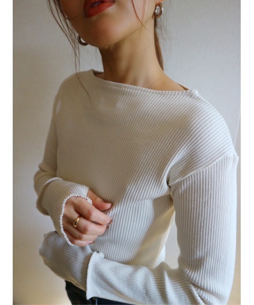 TRUNC（トランクエイティーエイト）の「Rib Boat Neck Pullover（ニット/セーター・レディース・アイボリー/ブラック・FREE）」の5枚目の写真