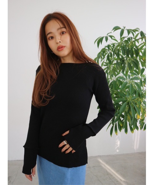 TRUNC（トランクエイティーエイト）の「Rib Boat Neck Pullover（ニット/セーター・レディース・アイボリー/ブラック・FREE）」の11枚目の写真