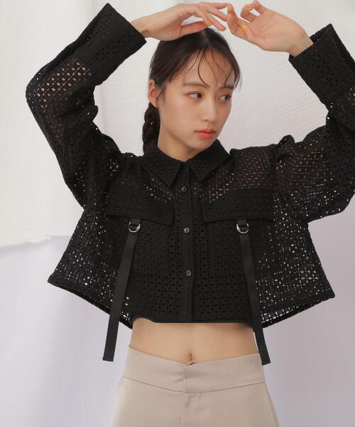 JILL by JILL STUART(ジルバイジルスチュアート)の「◇コットンレースクロップドシャツ(Tシャツ/カットソー・レディース・ホワイト/ブラック・SMALL/MEDIUM)」の10枚目の写真