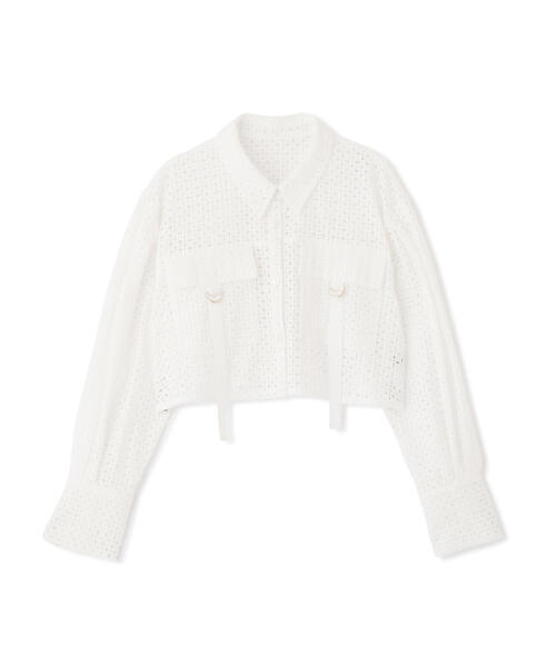 JILL by JILL STUART(ジルバイジルスチュアート)の「◇コットンレースクロップドシャツ(Tシャツ/カットソー・レディース・ホワイト/ブラック・SMALL/MEDIUM)」の11枚目の写真