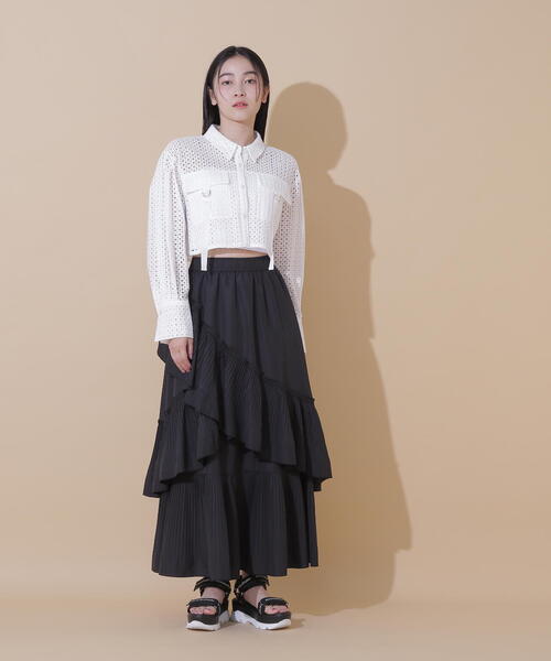 JILL by JILL STUART(ジルバイジルスチュアート)の「◇コットンレースクロップドシャツ(Tシャツ/カットソー・レディース・ホワイト/ブラック・SMALL/MEDIUM)」の13枚目の写真