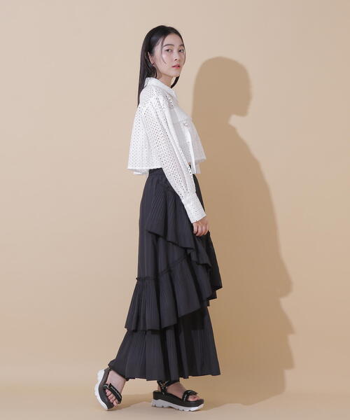 JILL by JILL STUART(ジルバイジルスチュアート)の「◇コットンレースクロップドシャツ(Tシャツ/カットソー・レディース・ホワイト/ブラック・SMALL/MEDIUM)」の14枚目の写真