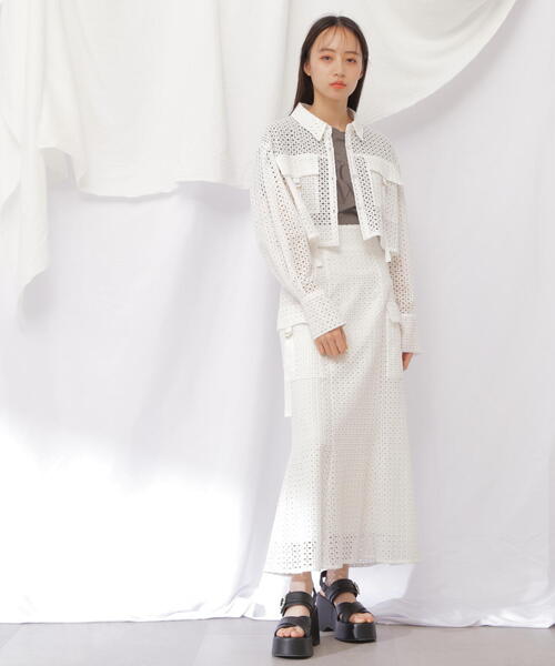 JILL by JILL STUART(ジルバイジルスチュアート)の「◇コットンレースクロップドシャツ(Tシャツ/カットソー・レディース・ホワイト/ブラック・SMALL/MEDIUM)」の19枚目の写真