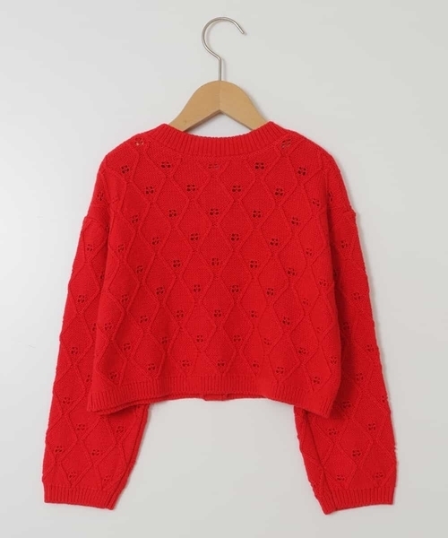 a.v.v（アーヴェヴェ）の「[160]アイレット編みカーディガン（カーディガン/ボレロ・キッズ・アイボリー/レッド・160）」の4枚目の写真