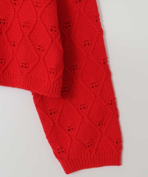 a.v.v（アーヴェヴェ）の「[160]アイレット編みカーディガン（カーディガン/ボレロ・キッズ・アイボリー/レッド・160）」の6枚目の写真