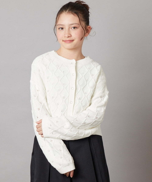 a.v.v（アーヴェヴェ）の「[160]アイレット編みカーディガン（カーディガン/ボレロ・キッズ・アイボリー/レッド・160）」の12枚目の写真