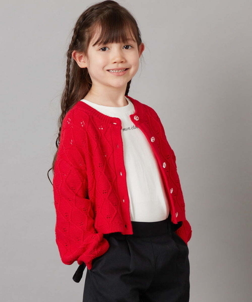 a.v.v（アーヴェヴェ）の「[160]アイレット編みカーディガン（カーディガン/ボレロ・キッズ・アイボリー/レッド・160）」の20枚目の写真