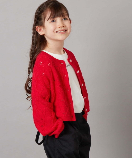 a.v.v（アーヴェヴェ）の「[160]アイレット編みカーディガン（カーディガン/ボレロ・キッズ・アイボリー/レッド・160）」の21枚目の写真