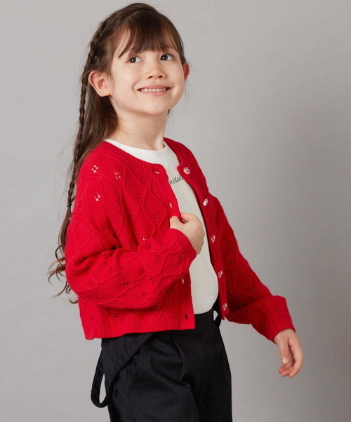 a.v.v（アーヴェヴェ）の「[160]アイレット編みカーディガン（カーディガン/ボレロ・キッズ・アイボリー/レッド・160）」の22枚目の写真