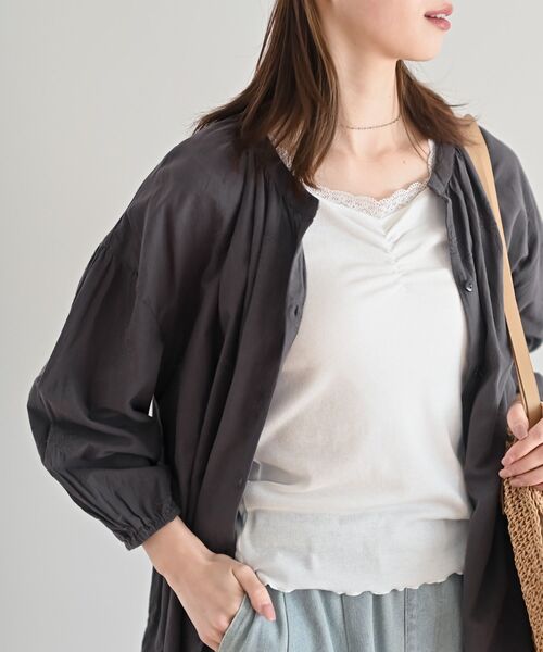 極美品 ケイミー 総柄 ロング シャツワンピース バンドカラー 七分袖 ブルー系 極美品 ケイミー 総柄 ロング シャツワンピース バンドカラー 七