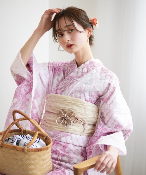 utatane（ウタタネ）の「有松絞り浴衣3点セット utatane うす桜色の