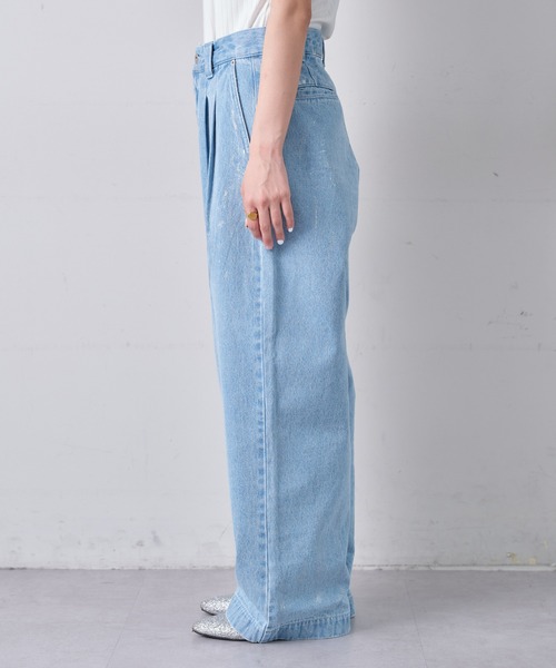 美品【willow別注】箔プリントワイドデニムS ゆるダボCIAOPANIC 美品【willow別注】箔プリントワイドデニム S ゆるダボ