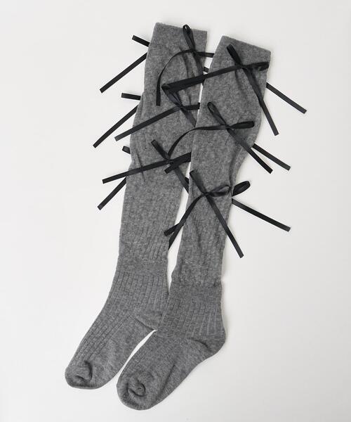 WEGO(ウィゴー)の「WEGO/メニーリボンハイソックス(ソックス/靴下・レディース・グレー/オフホワイト/ブラック・23-25cm)」の5枚目の写真