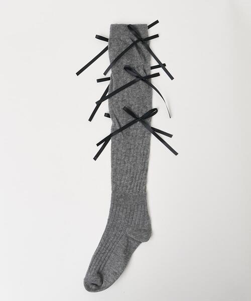 WEGO(ウィゴー)の「WEGO/メニーリボンハイソックス(ソックス/靴下・レディース・グレー/オフホワイト/ブラック・23-25cm)」の6枚目の写真