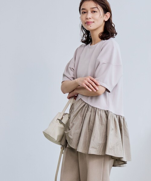 coen(コーエン)の「【RONEL】クリアポンチ異素材ドッキングペプラムカットソー(Tシャツ/カットソー・レディース・ネイビー/ベージュ/ホワイト/ブラック・M/S)」の3枚目の写真