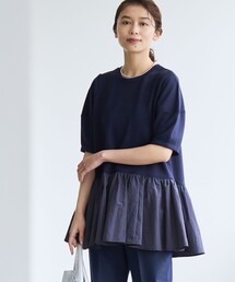 【RONEL】クリアポンチ異素材ドッキングペプラムカットソー