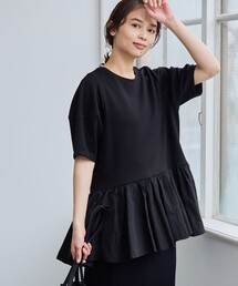 異素材ペプラムTシャツ （BLK） 異素材ペプラムTシャツ ブラック | kyasalon