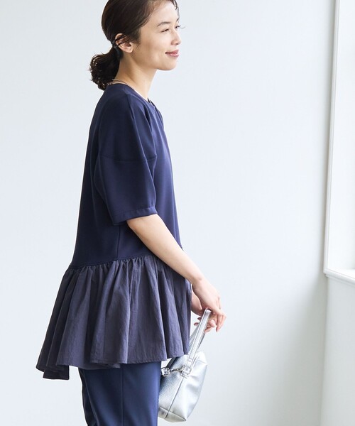 coen(コーエン)の「【RONEL】クリアポンチ異素材ドッキングペプラムカットソー(Tシャツ/カットソー・レディース・ネイビー/ベージュ/ホワイト/ブラック・M/S)」の13枚目の写真