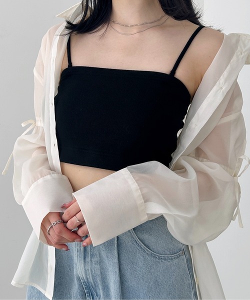 Heather（ヘザー）の「ショートカップ付きリブキャミ　113120（キャミソール・レディース・オフホワイト/ブラック・S/M）」の2枚目の写真