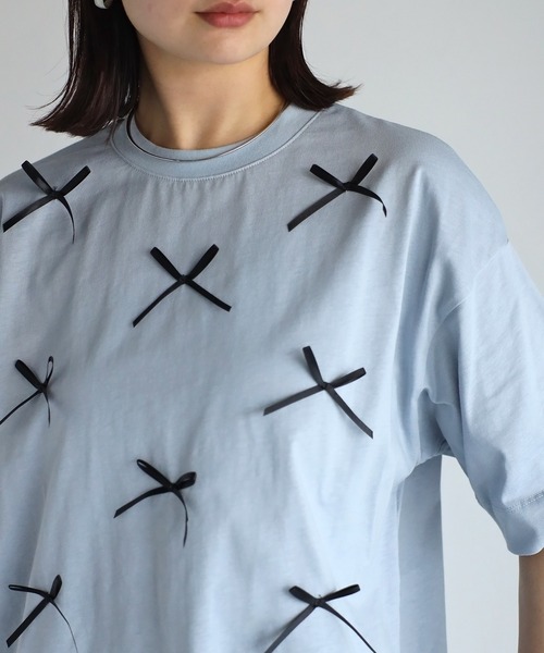 r.(アールドット)の「リボン付きTシャツ(Tシャツ/カットソー・レディース・ブラック/ライトブルー/ホワイト/チャコールグレー・FREE)」の17枚目の写真