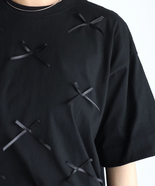 r.(アールドット)の「リボン付きTシャツ(Tシャツ/カットソー・レディース・ブラック/ライトブルー/ホワイト/チャコールグレー・FREE)」の11枚目の写真