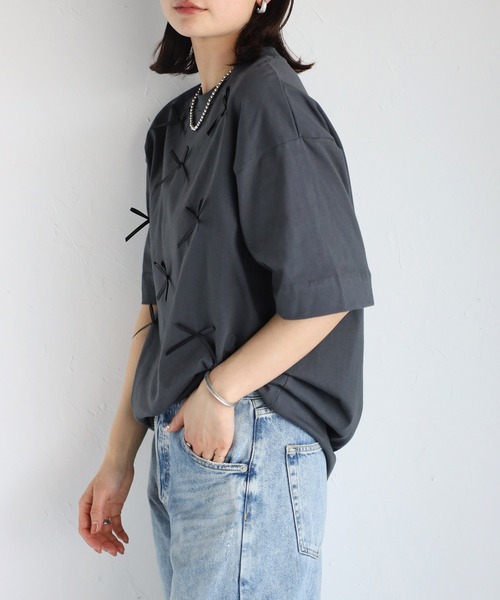 r.(アールドット)の「リボン付きTシャツ(Tシャツ/カットソー・レディース・ブラック/ライトブルー/ホワイト/チャコールグレー・FREE)」の10枚目の写真