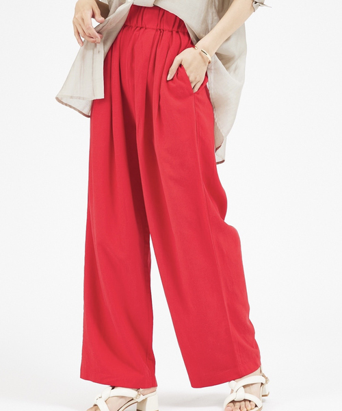 abahouse mavie（アバハウスマヴィ）の「【セットアップ対応】レーヨンリネンワイドパンツ（その他パンツ・レディース・ベージュ/レッド/カーキ/ブラック・36/38）」の4枚目の写真