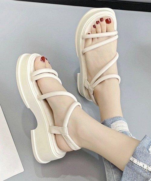 Miniministore(ミニミニストア)の「厚底 ストラップサンダル 韓国風 美脚(サンダル・レディース・ブラック/アイボリー・25.0cm/24.5cm/24.0cm/23.5cm/23.0cm/22.5cm)」の1枚目の写真