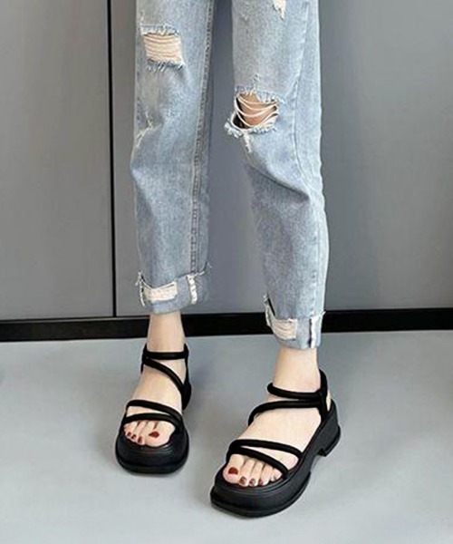 Miniministore(ミニミニストア)の「厚底 ストラップサンダル 韓国風 美脚(サンダル・レディース・ブラック/アイボリー・25.0cm/24.5cm/24.0cm/23.5cm/23.0cm/22.5cm)」の14枚目の写真