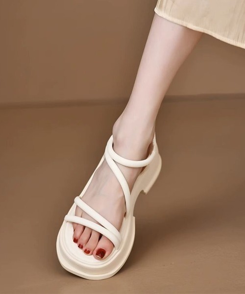 Miniministore(ミニミニストア)の「厚底 ストラップサンダル 韓国風 美脚(サンダル・レディース・ブラック/アイボリー・25.0cm/24.5cm/24.0cm/23.5cm/23.0cm/22.5cm)」の12枚目の写真