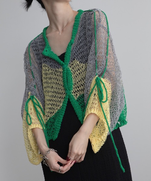 VACANCY(ヴァカンシー)の「透かし編みウェーブリボンカーディガン(カーディガン/ボレロ・レディース・グリーン/ブラック/ブルー・FREE)」の2枚目の写真